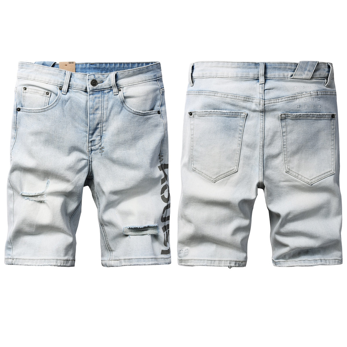 Men’s Light Blue Ripped Denim Shorts – Urban Streetwear Slim Jean Shorts 2012