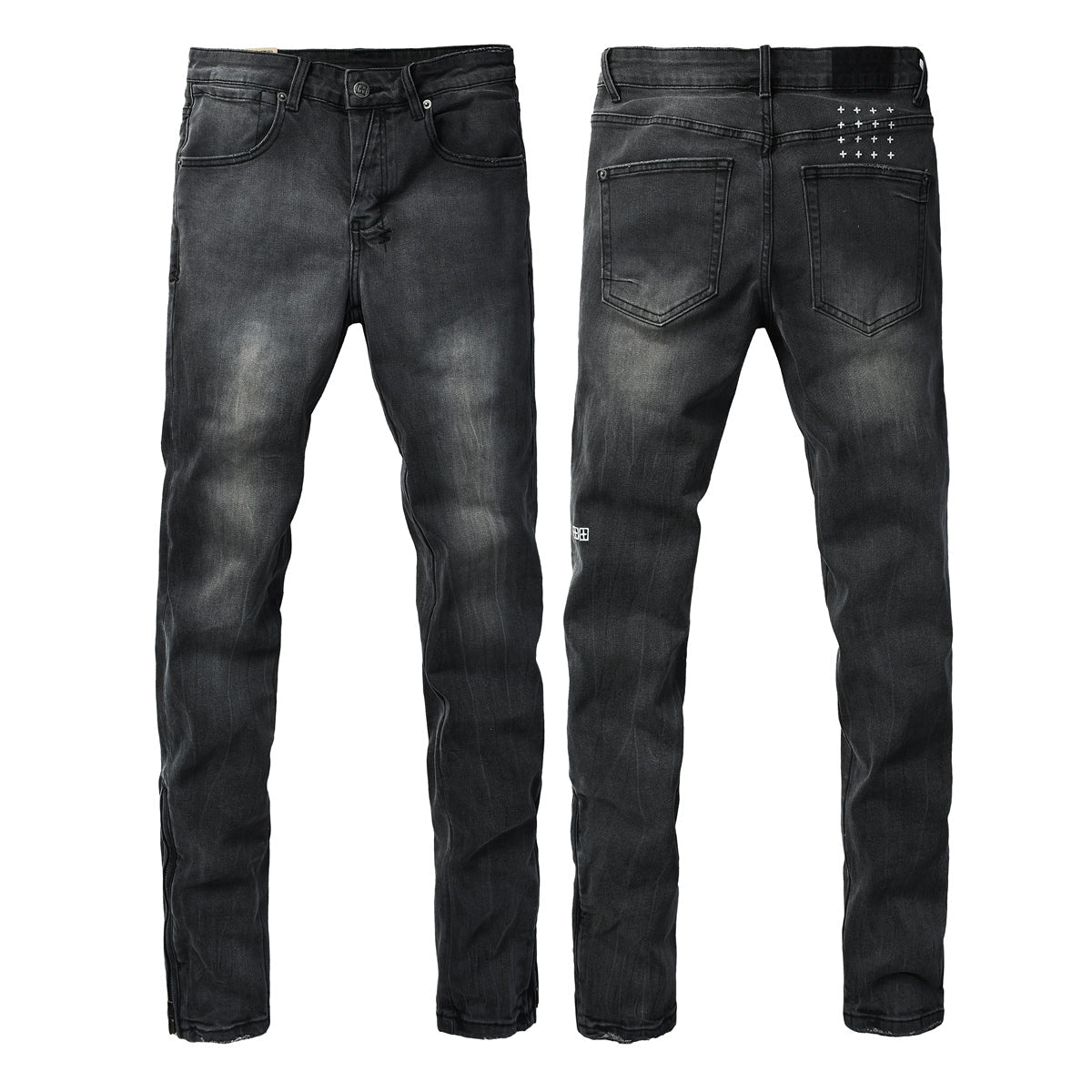 Washed Black Faded Slim Fit Denim Jeans with Back Graphic 3068