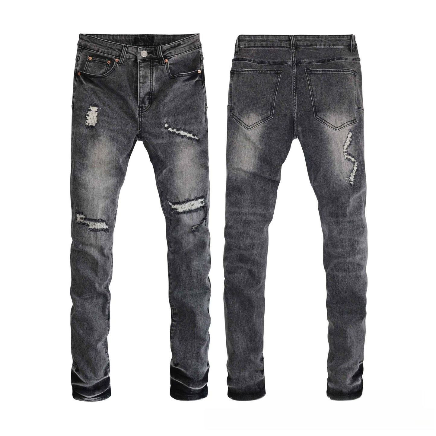 Street Edge Distressed Flare Denim Collection - Sun Ray Bleached & Deep Grey Ripped Wide Leg Jeans