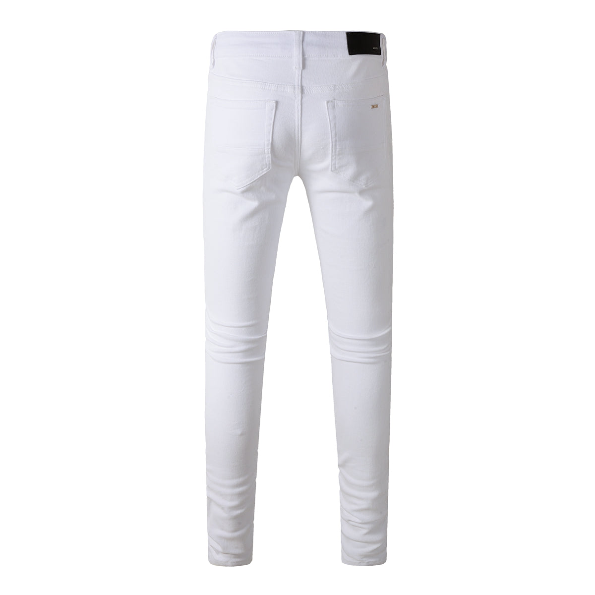 Men’s White Slim Fit Ripped Jeans with Layered Patchwork Distressing for a Clean and Modern Summer Look 592