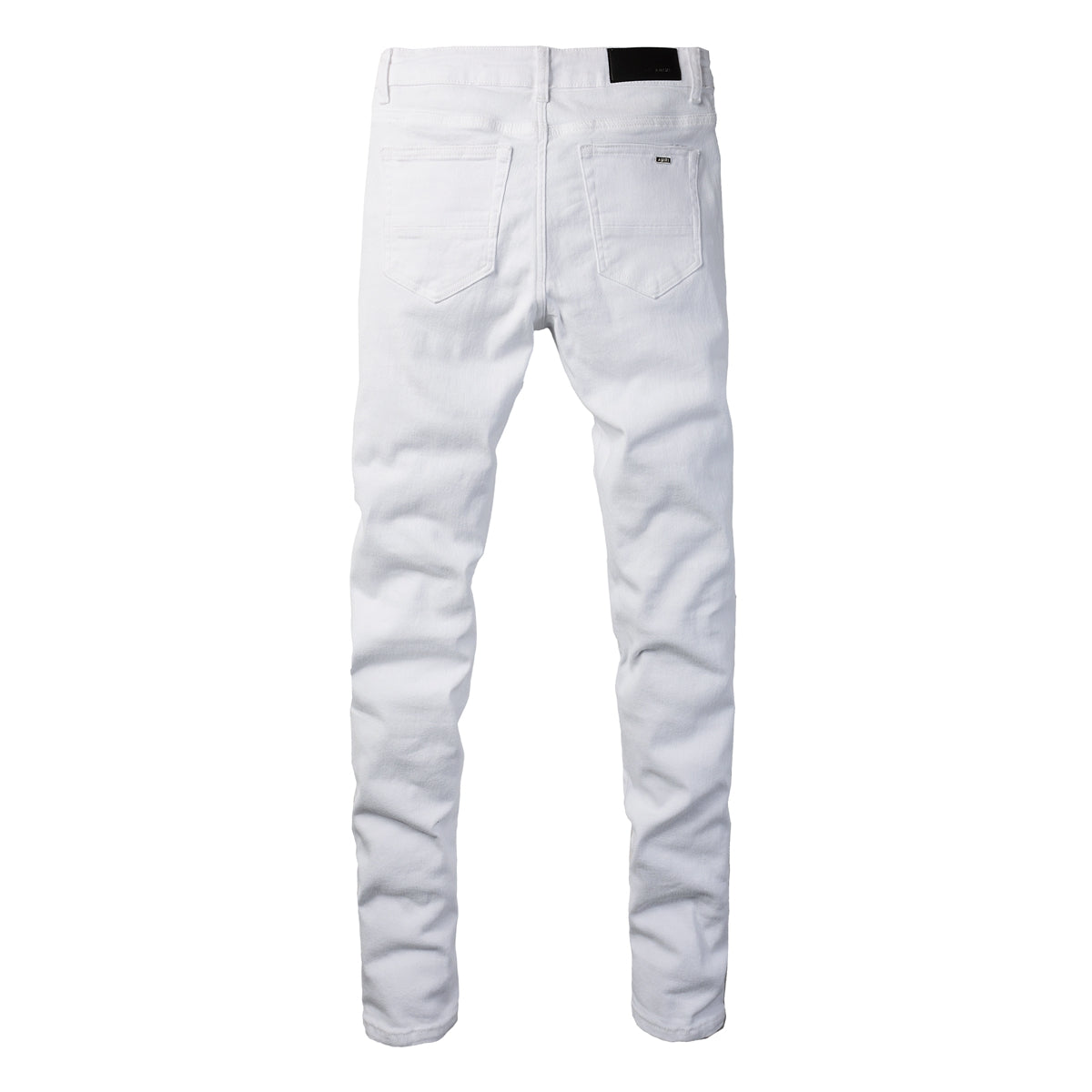 Men’s White Slim Fit Ripped Jeans with Layered Patchwork Distressing for a Clean and Modern Summer Look 592