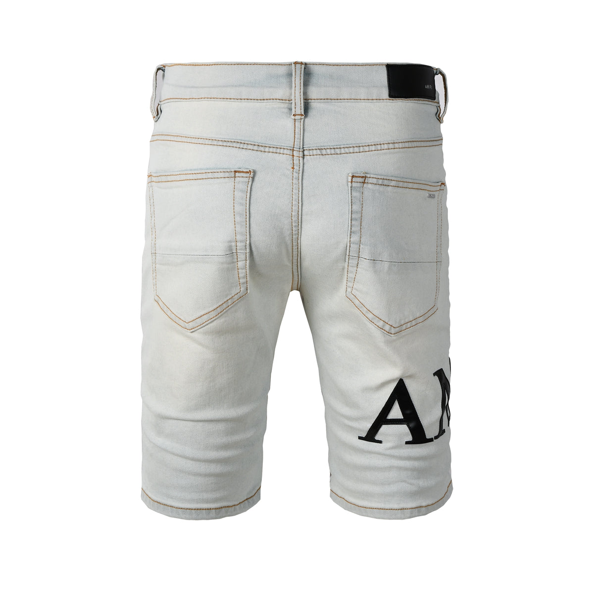 Men’s Light Wash Distressed Denim Shorts with Bold Black Letter Print Casual Streetwear Style 6001