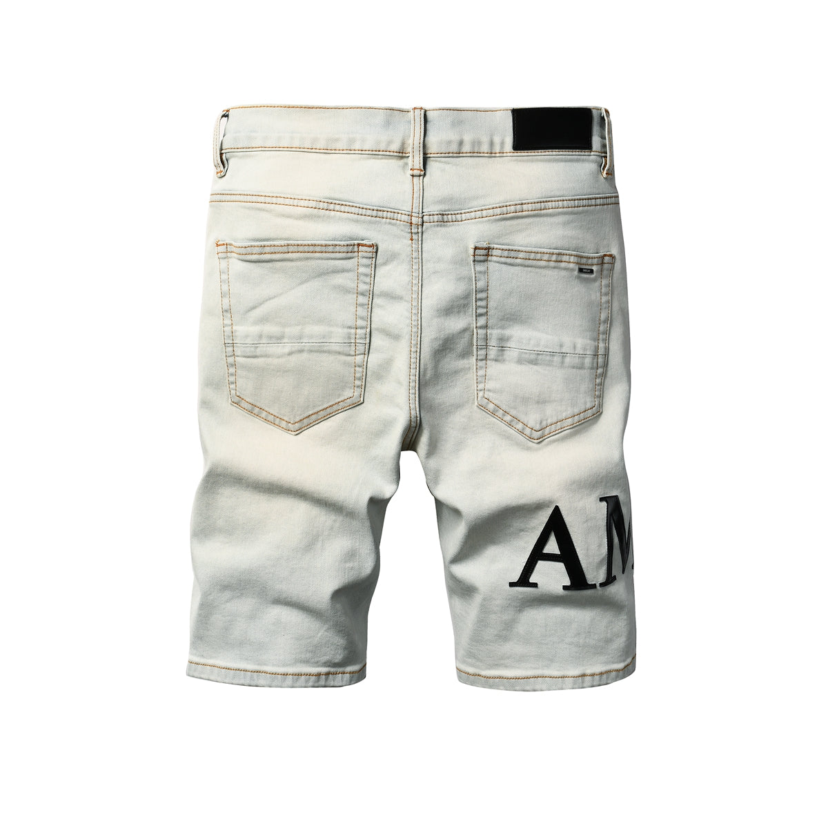 Men’s Light Wash Distressed Denim Shorts with Bold Black Letter Print Casual Streetwear Style 6001