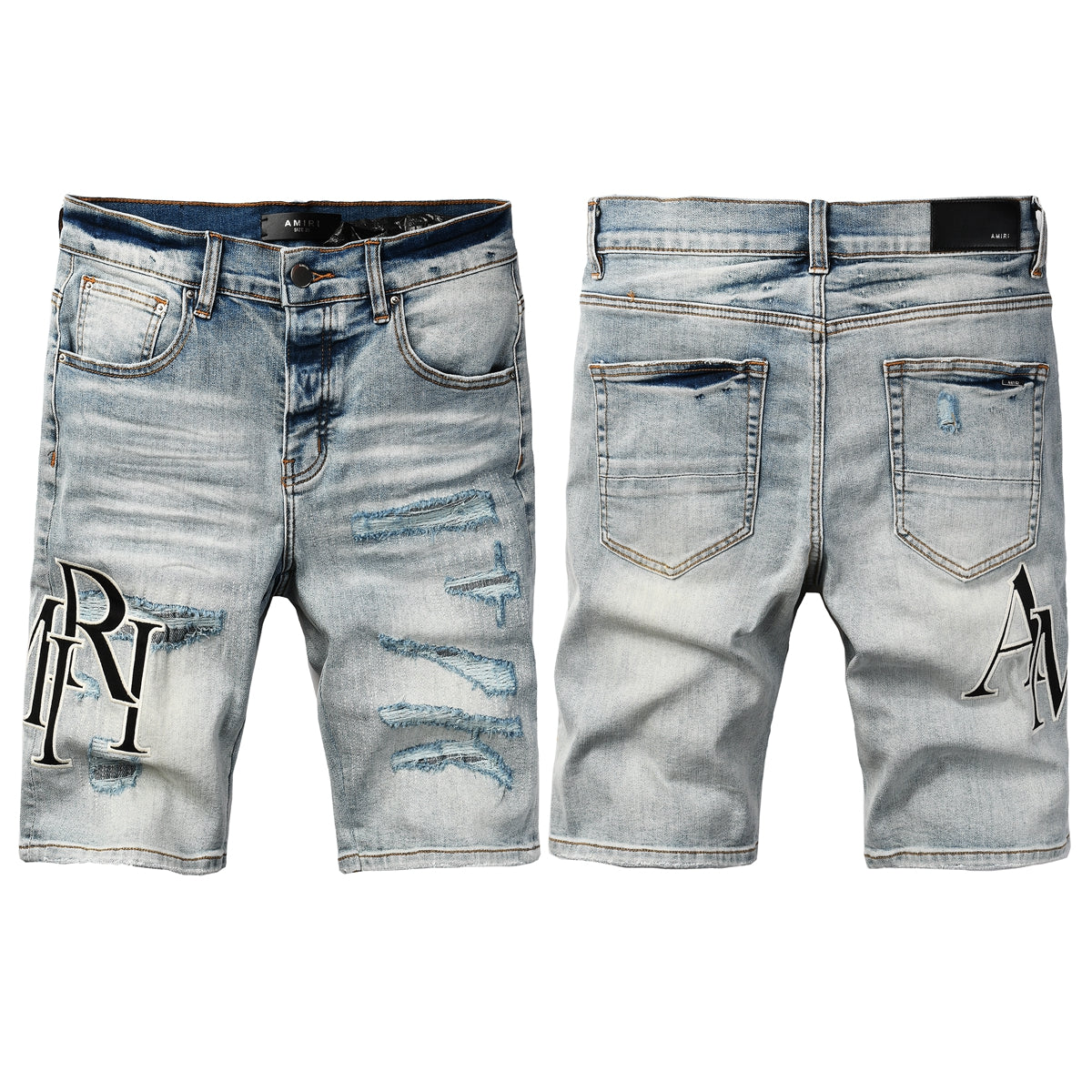 Men's Light Blue Distressed Denim Shorts with Heavy Rips and Washed Effect 6003