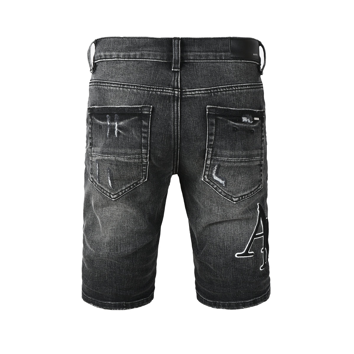 Men's Black Washed Denim Shorts with Distressed Accents and Slim Fit 6004