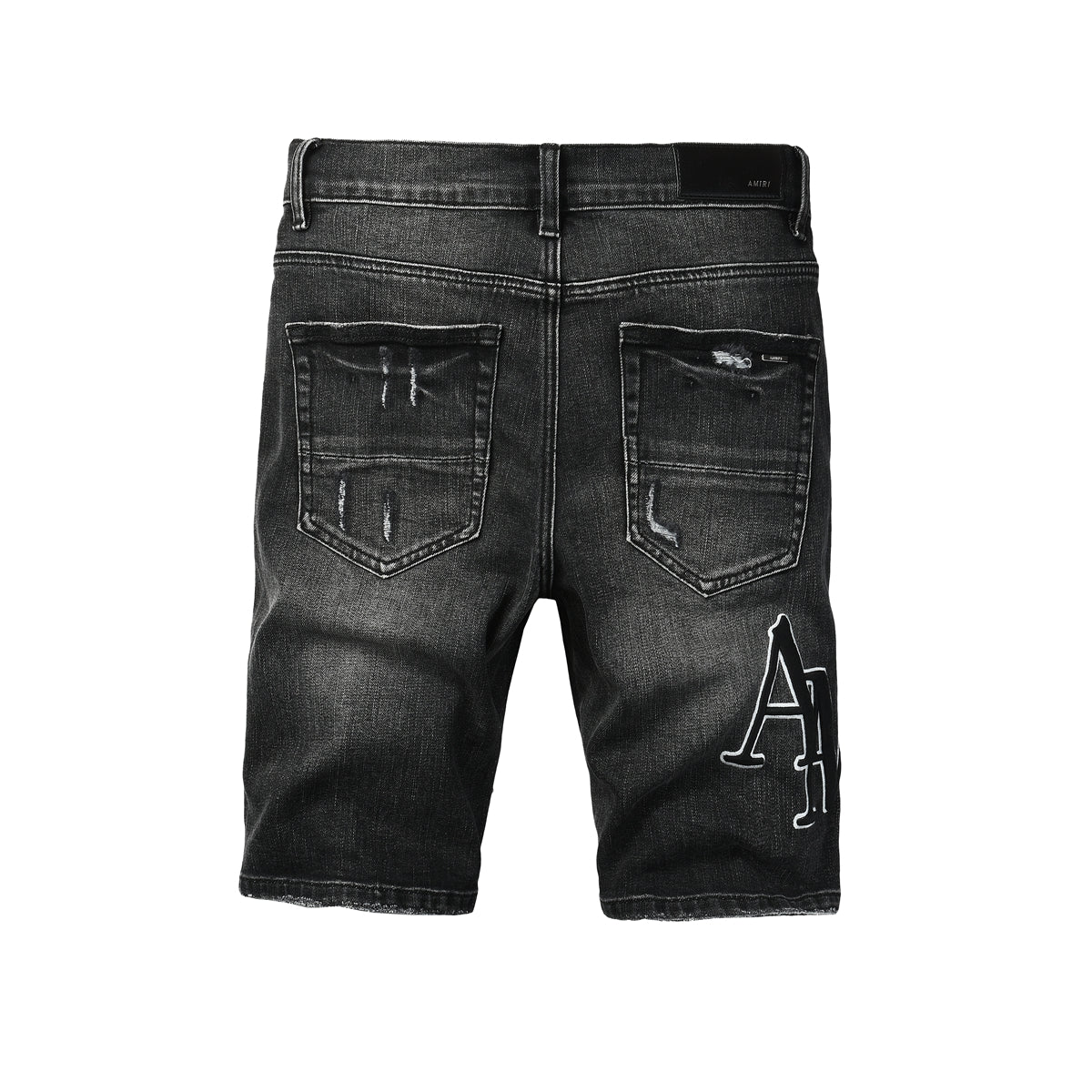 Men's Black Washed Denim Shorts with Distressed Accents and Slim Fit 6004