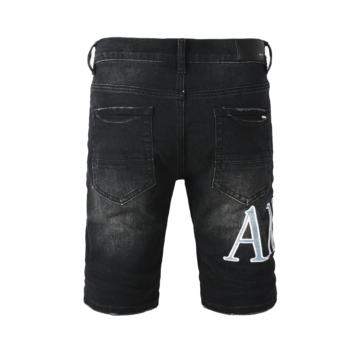 Men's Black Slim-Fit Denim Shorts with Washed Texture and Contrast Stitch Detail 6005