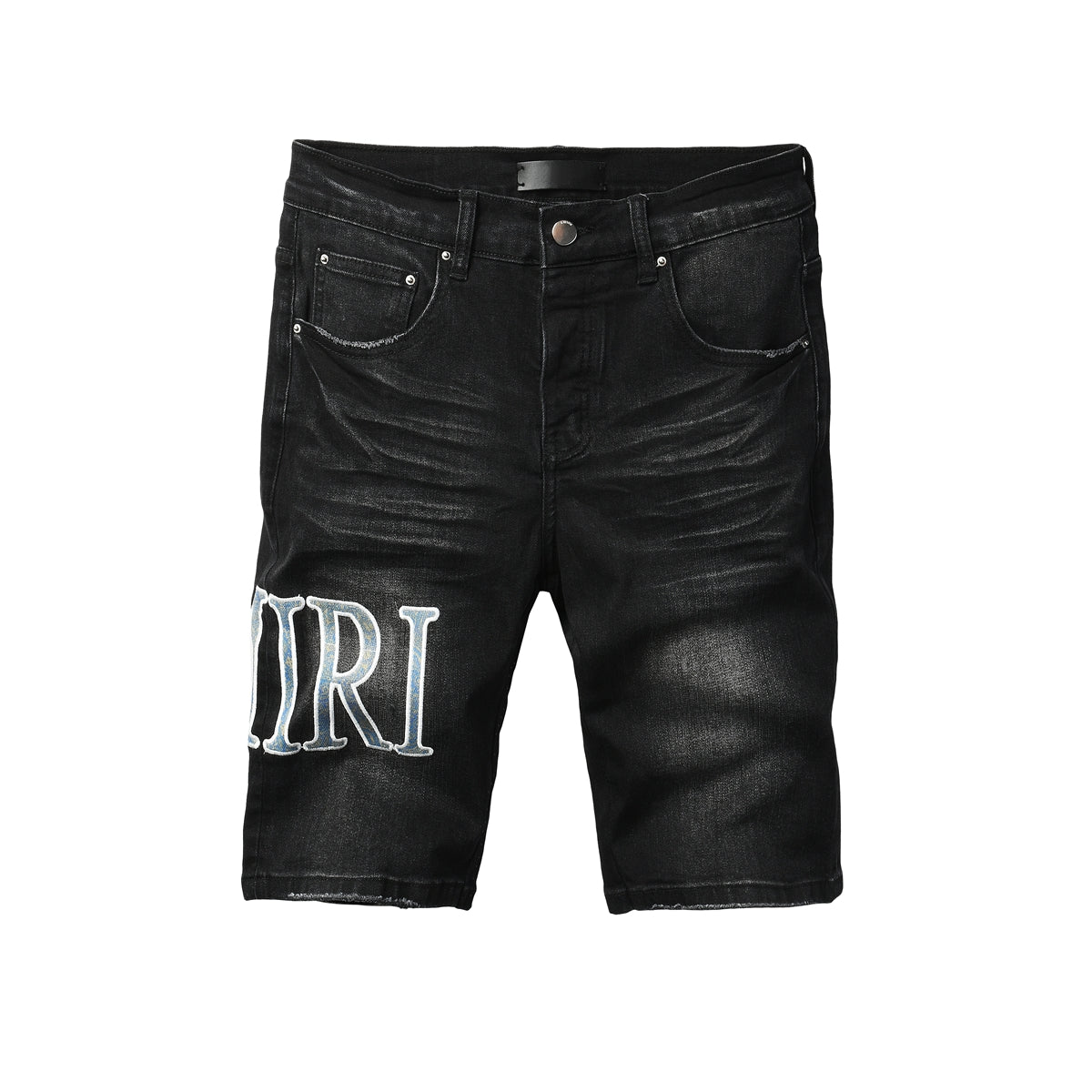 Men's Black Slim-Fit Denim Shorts with Washed Texture and Contrast Stitch Detail 6005