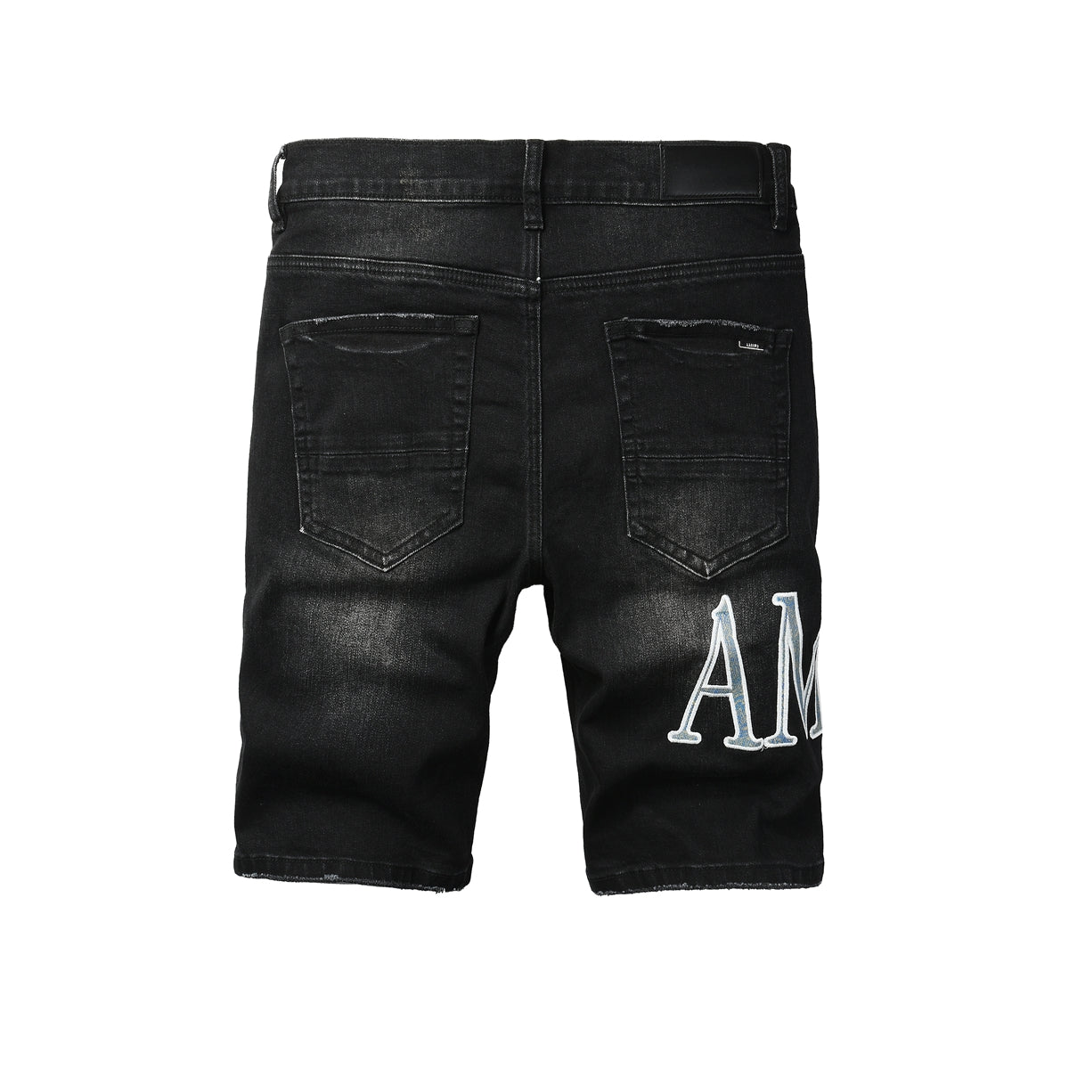 Men's Black Slim-Fit Denim Shorts with Washed Texture and Contrast Stitch Detail 6005