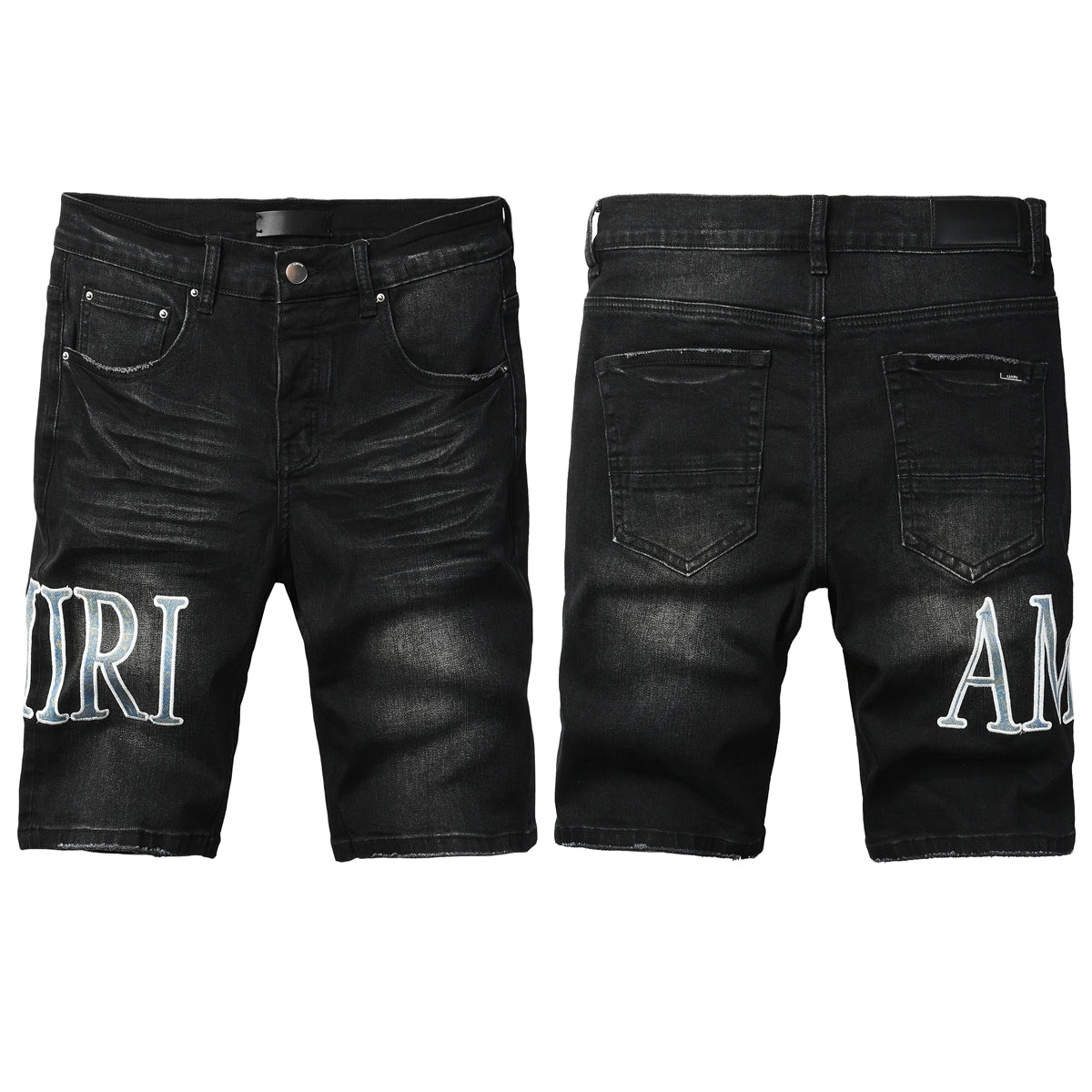 Men's Black Slim-Fit Denim Shorts with Washed Texture and Contrast Stitch Detail 6005