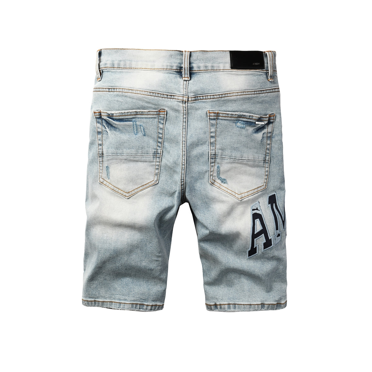 Men's Light Wash Denim Shorts with Heavy Distressing and Contrast Stitch Details 6008