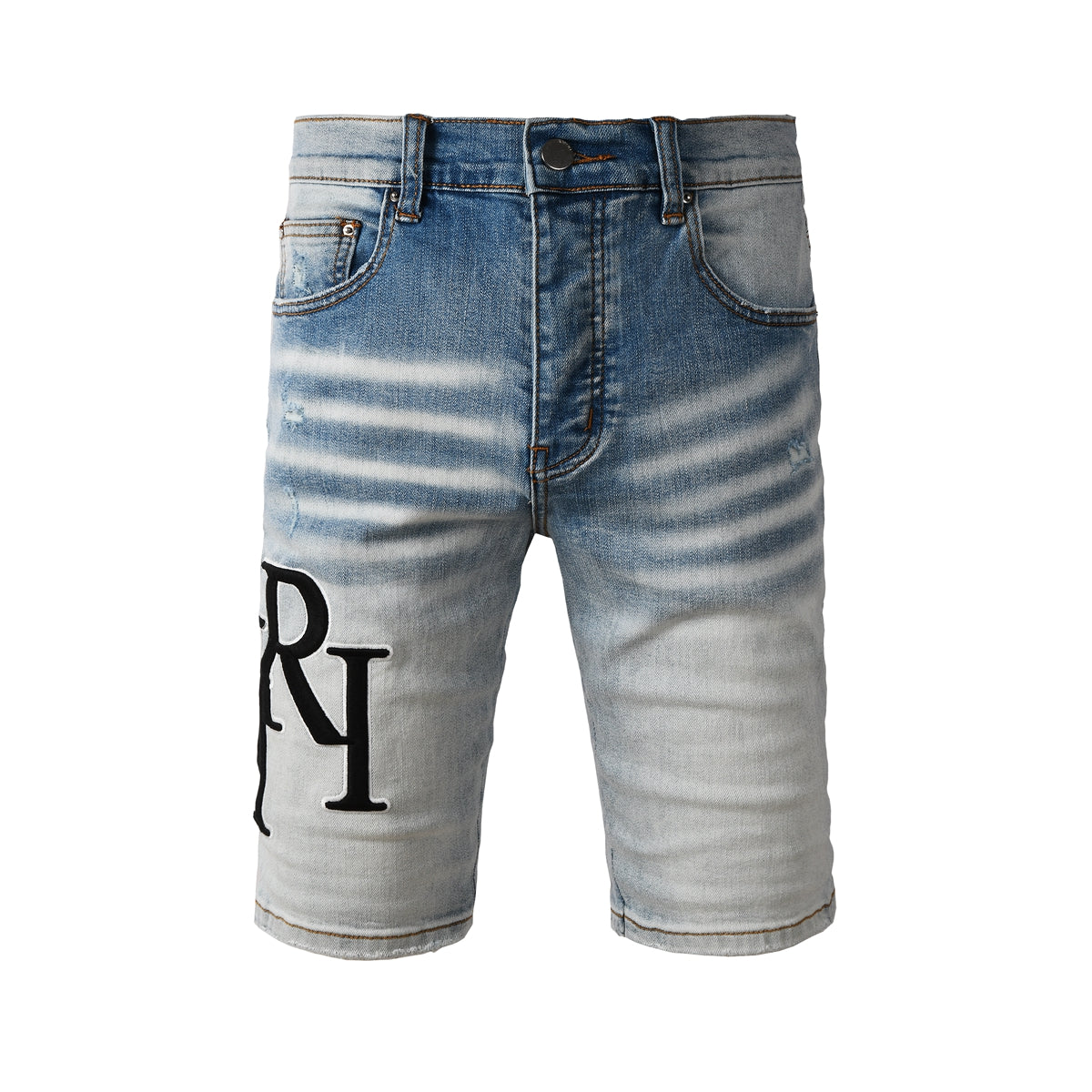 Men's Gradient Washed Light Blue Denim Shorts with Faded Texture and Clean Hem 6009