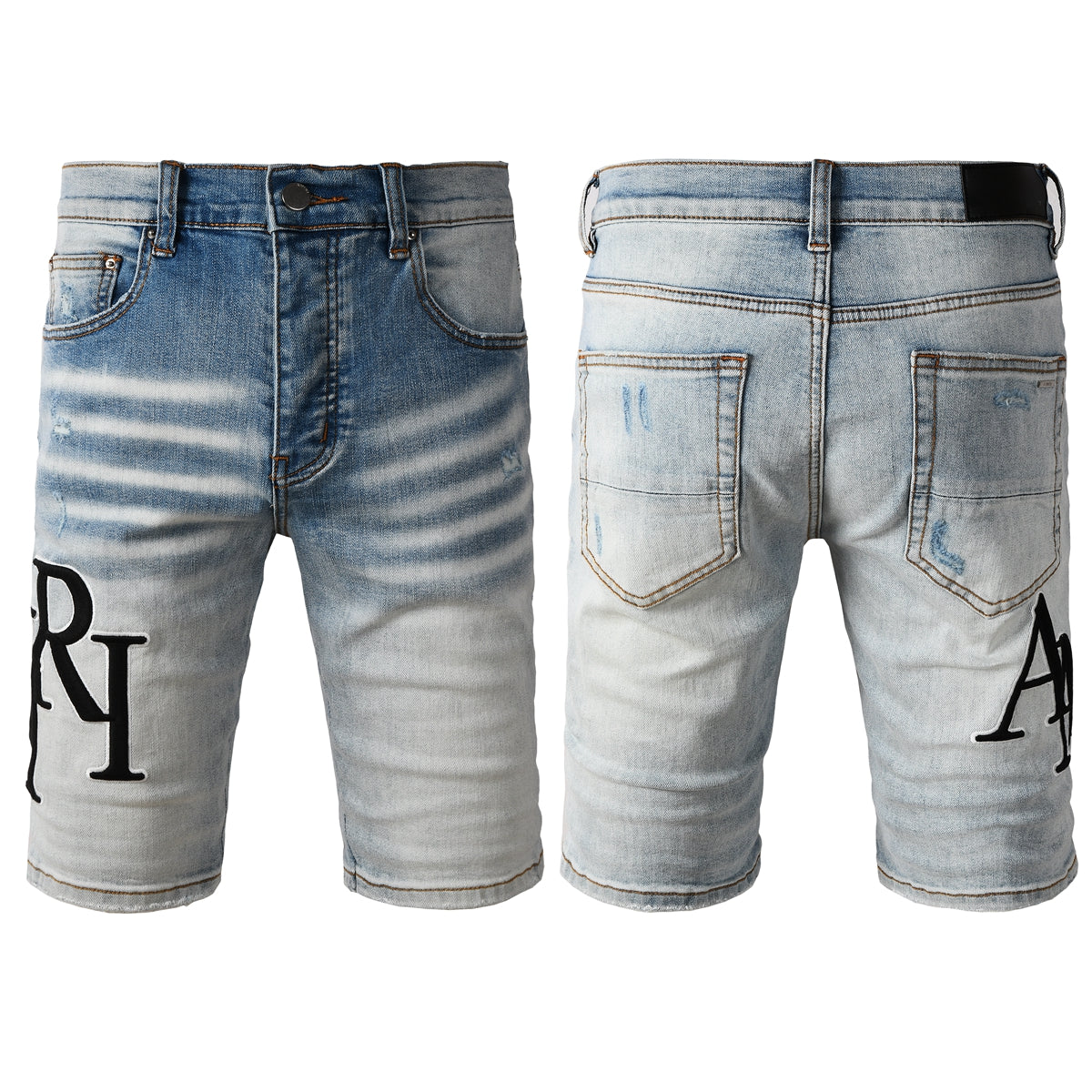 Men's Gradient Washed Light Blue Denim Shorts with Faded Texture and Clean Hem 6009