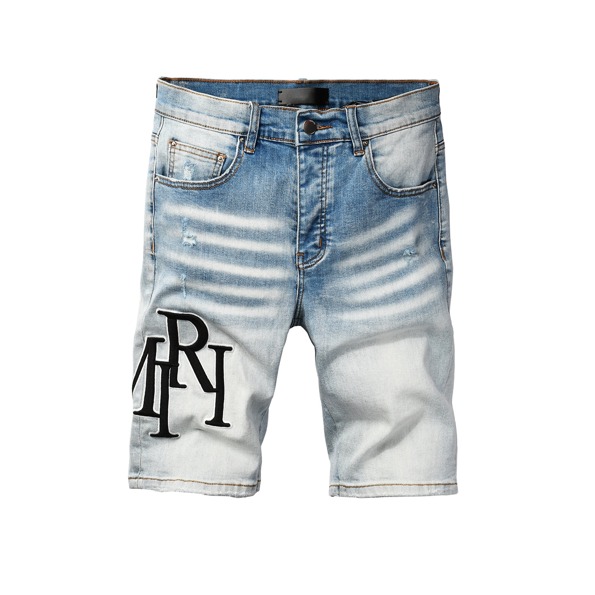 Men's Gradient Washed Light Blue Denim Shorts with Faded Texture and Clean Hem 6009