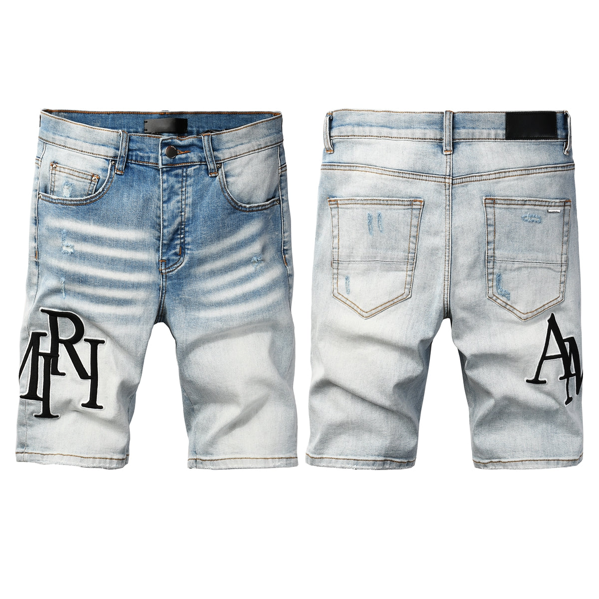 Men's Gradient Washed Light Blue Denim Shorts with Faded Texture and Clean Hem 6009