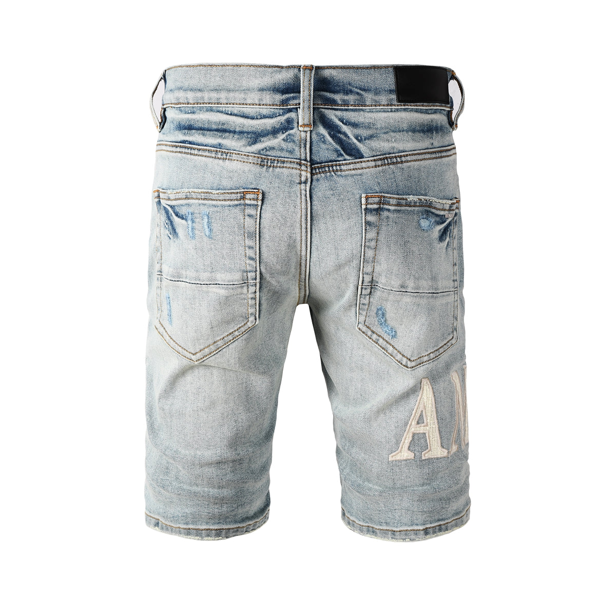 Men's Light Wash Ripped Denim Shorts with Heavy Fade and Frayed Knee Detail 6010