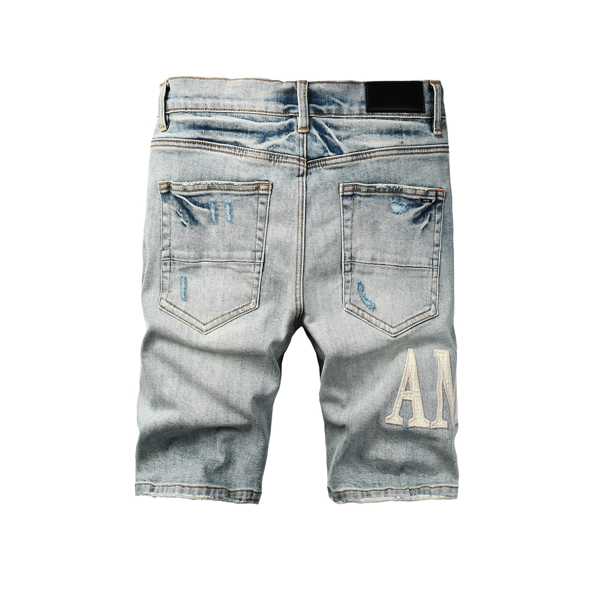 Men's Light Wash Ripped Denim Shorts with Heavy Fade and Frayed Knee Detail 6010