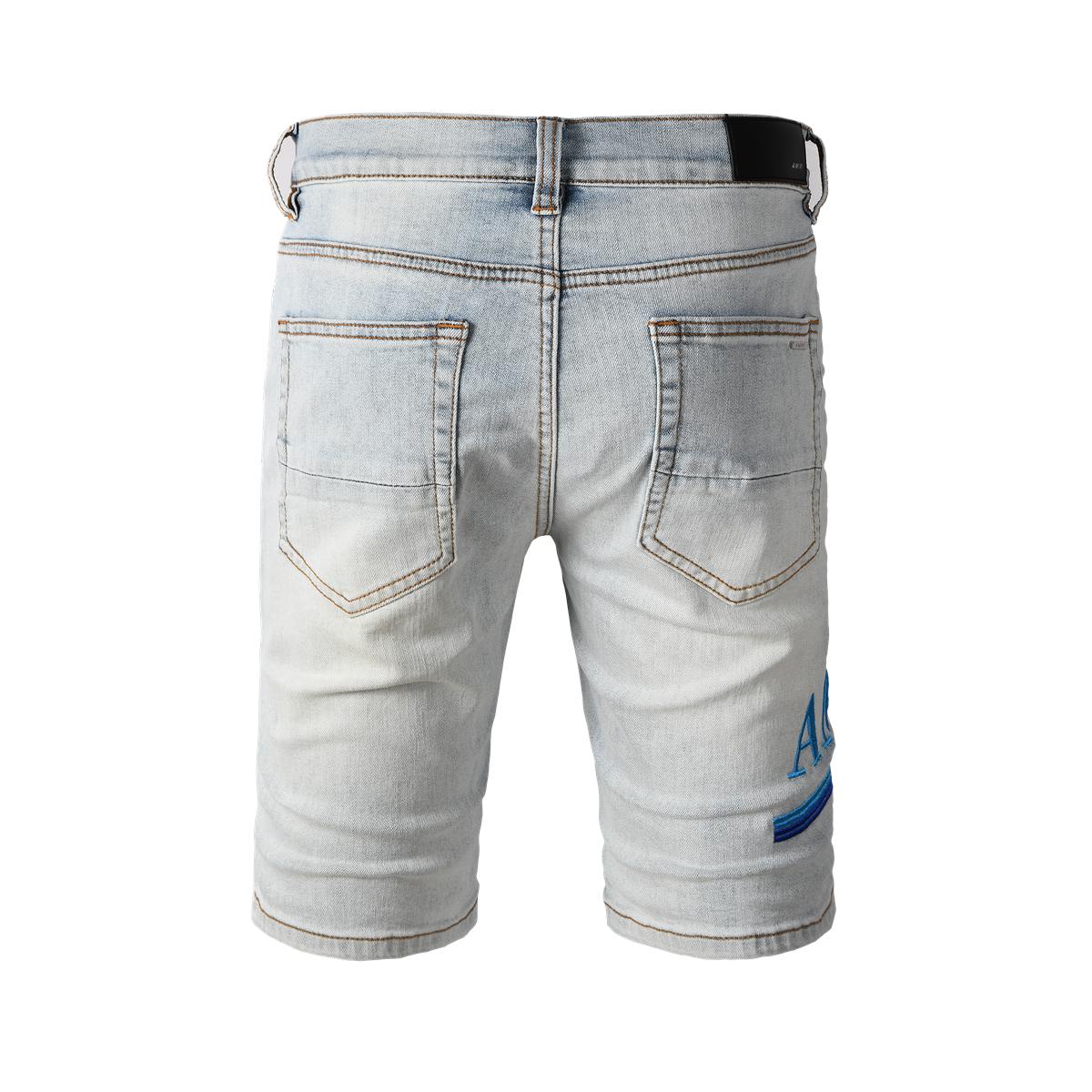 Men's Light Blue Distressed Denim Shorts with Contrast Hem Detail and Faded Wash 6012