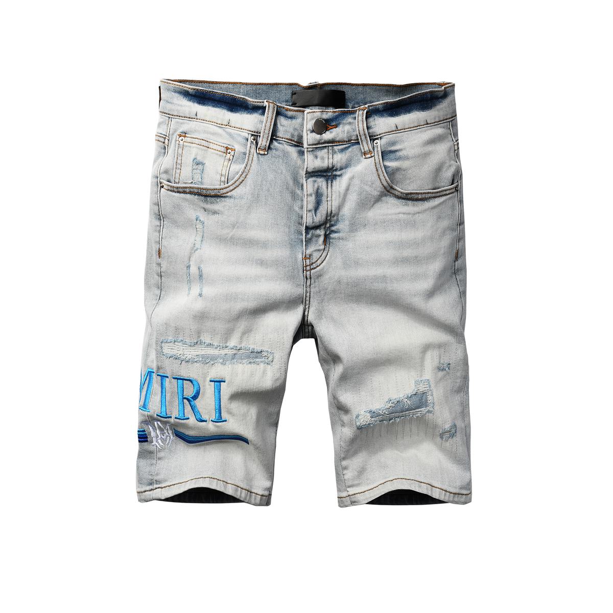 Men's Light Blue Distressed Denim Shorts with Contrast Hem Detail and Faded Wash 6012