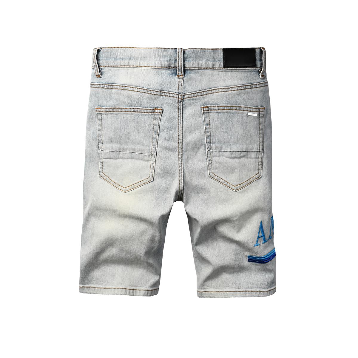 Men's Light Blue Distressed Denim Shorts with Contrast Hem Detail and Faded Wash 6012
