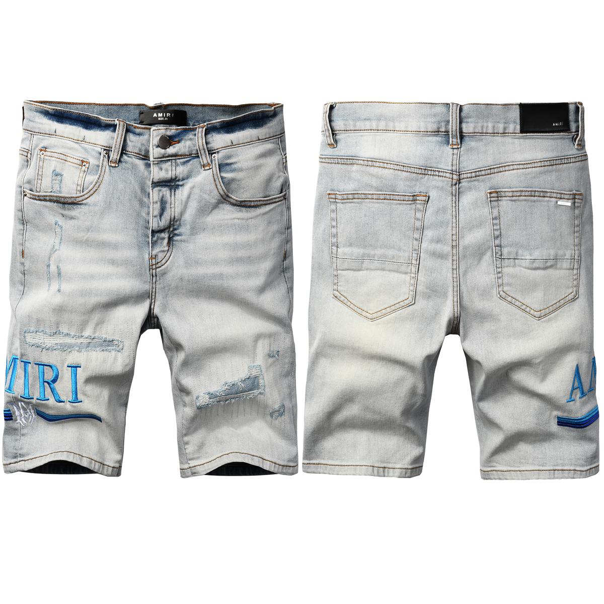 Men's Light Blue Distressed Denim Shorts with Contrast Hem Detail and Faded Wash 6012