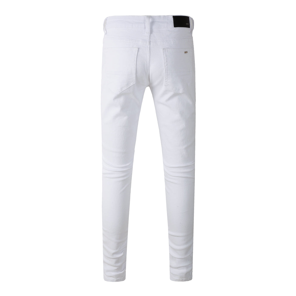 Men’s White Slim Fit Ripped Jeans with Subtle Blue Patchwork Accents and Clean Summer Street Style 625