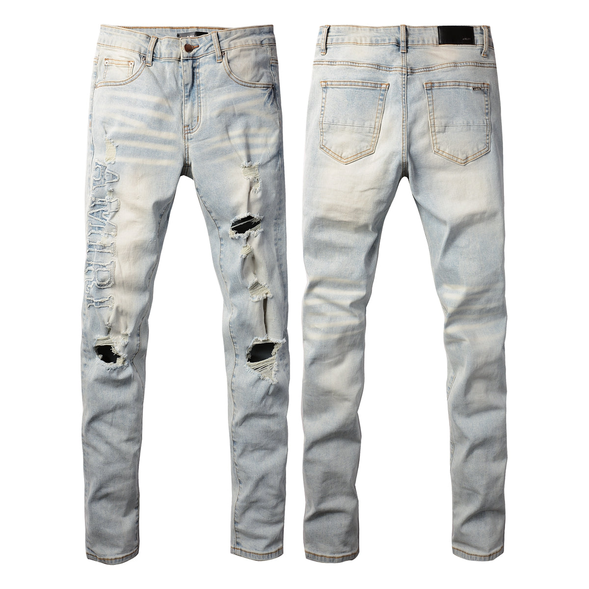 Pantalones casuales de mezclilla de calle, jeans ajustados rotos azules para jóvenes de algodón microelástico n.° 697