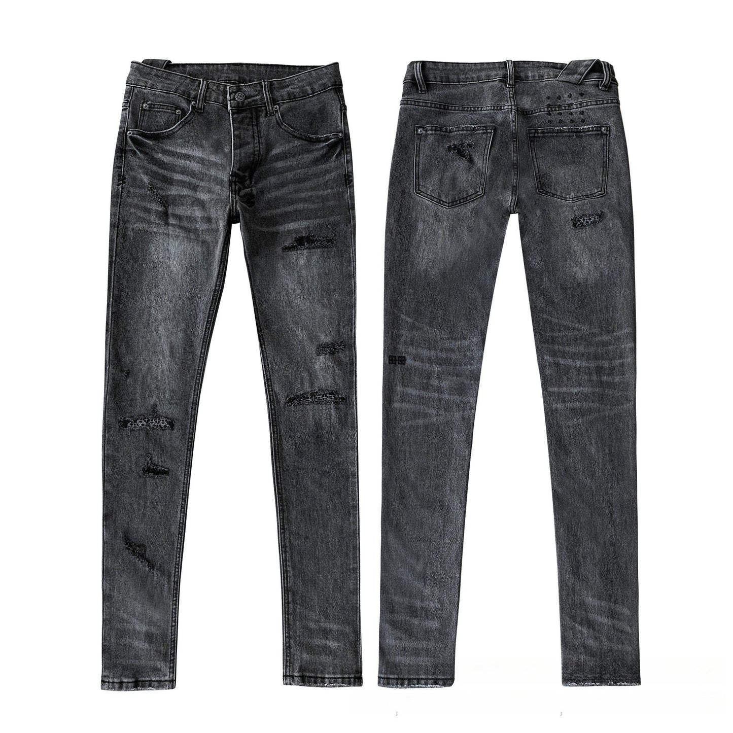 Premium Smoke Grey Flared Jeans for Men - Trendy Tiger Stripe Detail & Slim Fit Profile