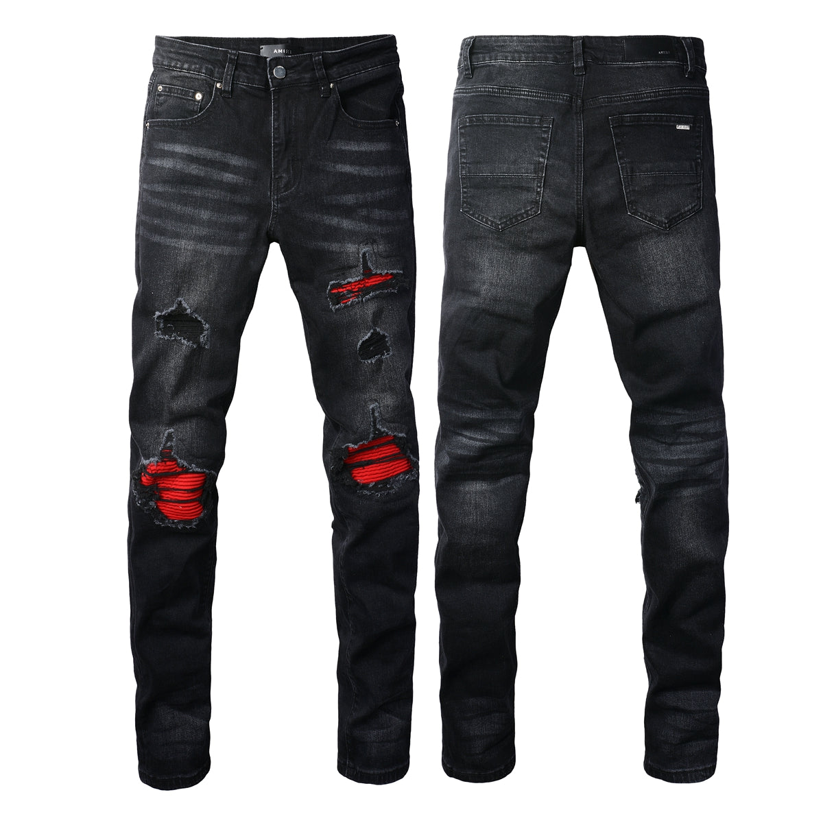 Pantalones vaqueros rasgados con parches de tendencia urbana europea y americana Pantalones vaqueros ajustados de moda urbana para hombres 886