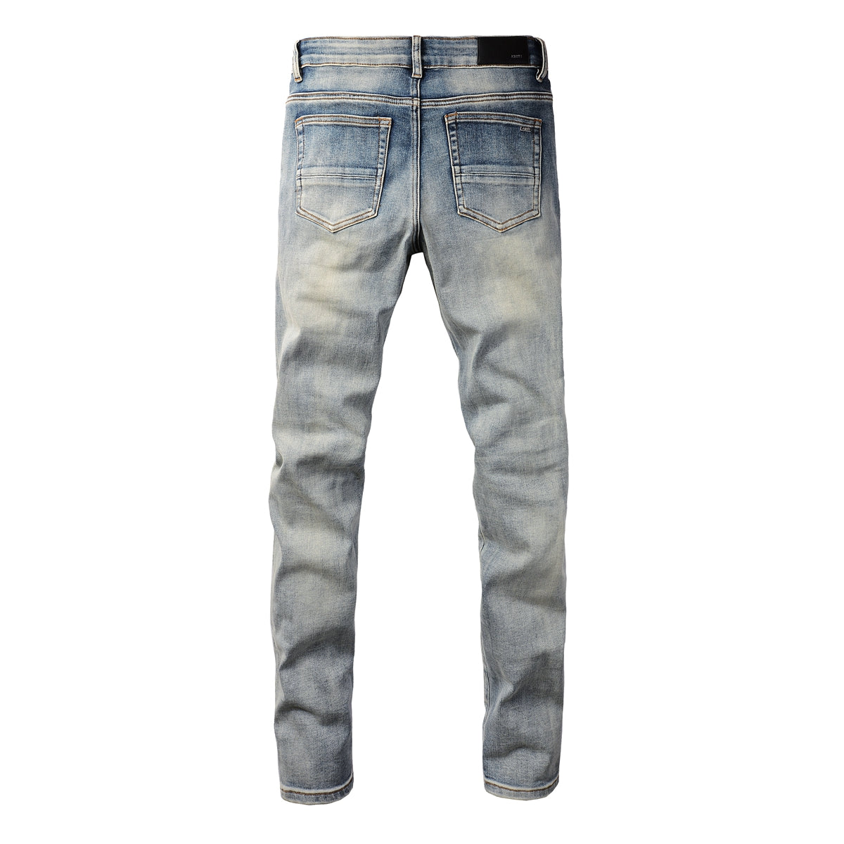 Men’s Light Blue Distressed Skinny Jeans with Full Length Rips and Gradient Washed Denim Finish 8877