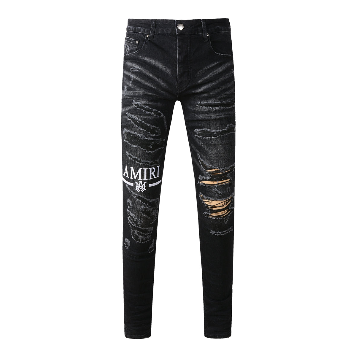 Men’s Black Skinny Jeans with Heavy Distressing and Washed Effect for Bold Streetwear Style 8882