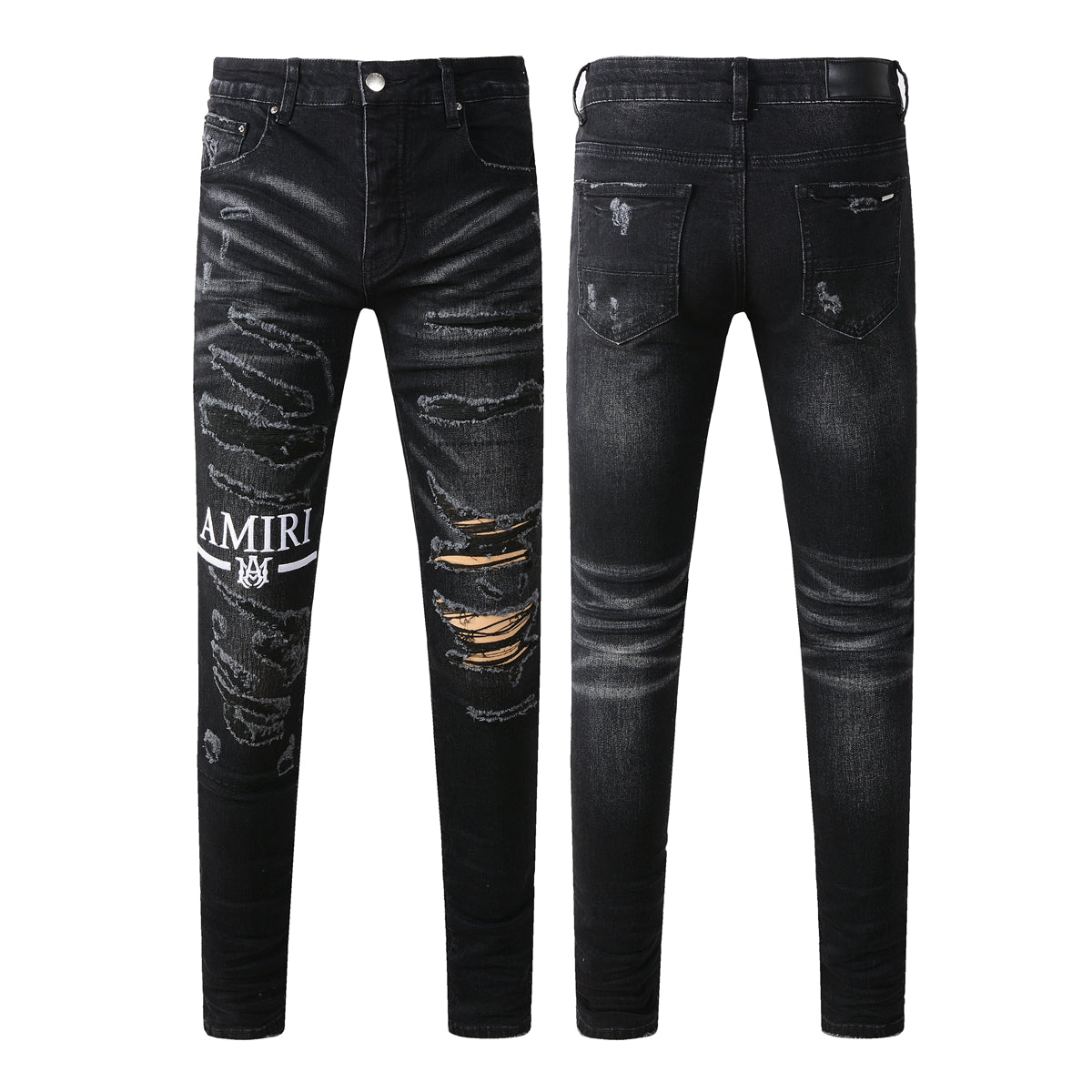 Men’s Black Skinny Jeans with Heavy Distressing and Washed Effect for Bold Streetwear Style 8882