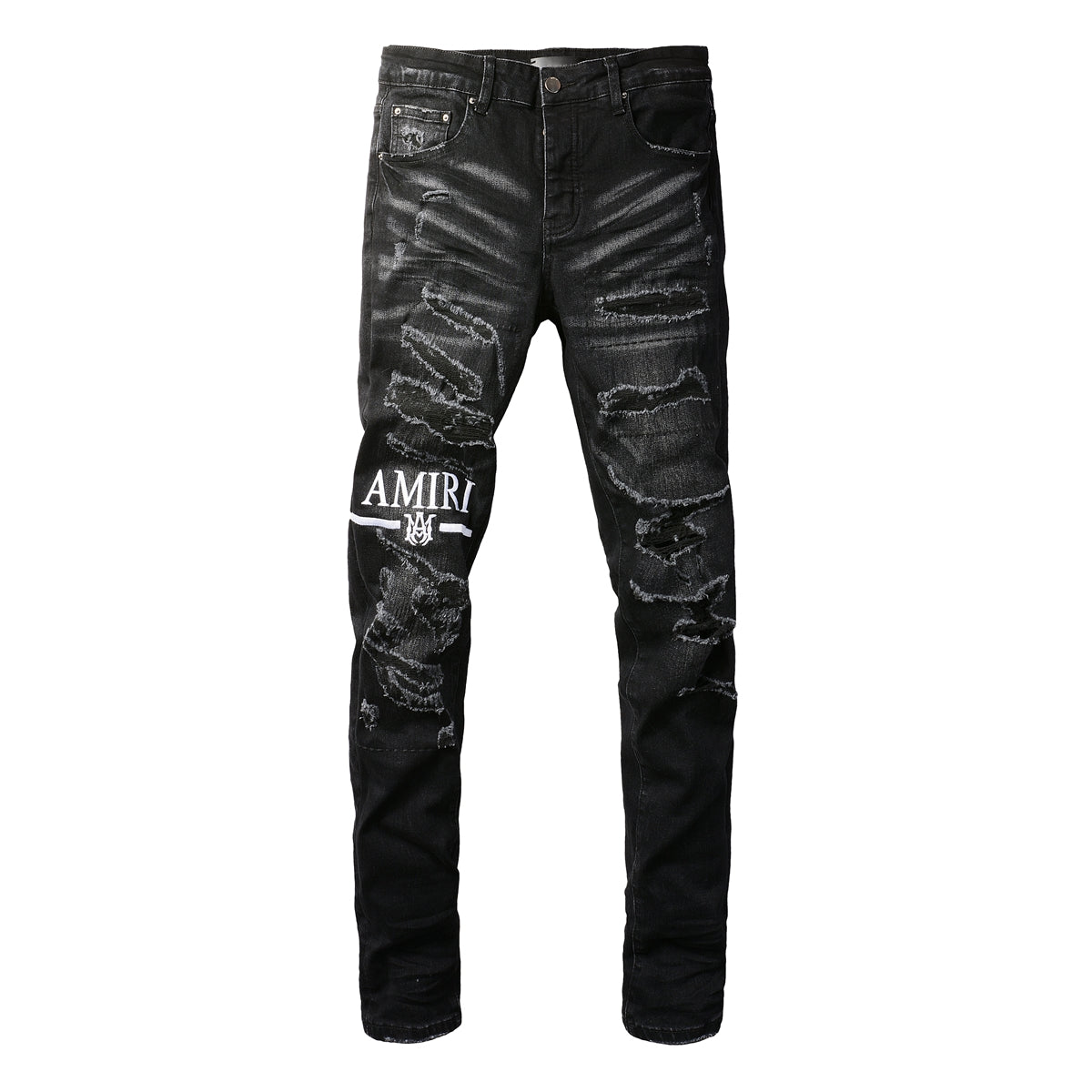 Men’s Black Skinny Jeans with Heavy Distressing and Washed Effect for Bold Streetwear Style 8882