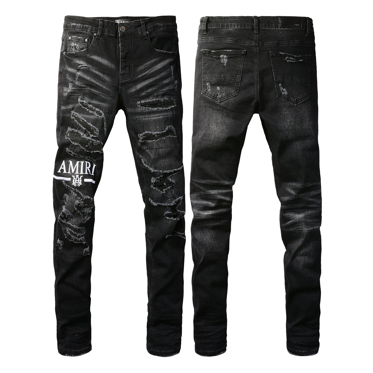 Men’s Black Skinny Jeans with Heavy Distressing and Washed Effect for Bold Streetwear Style 8882