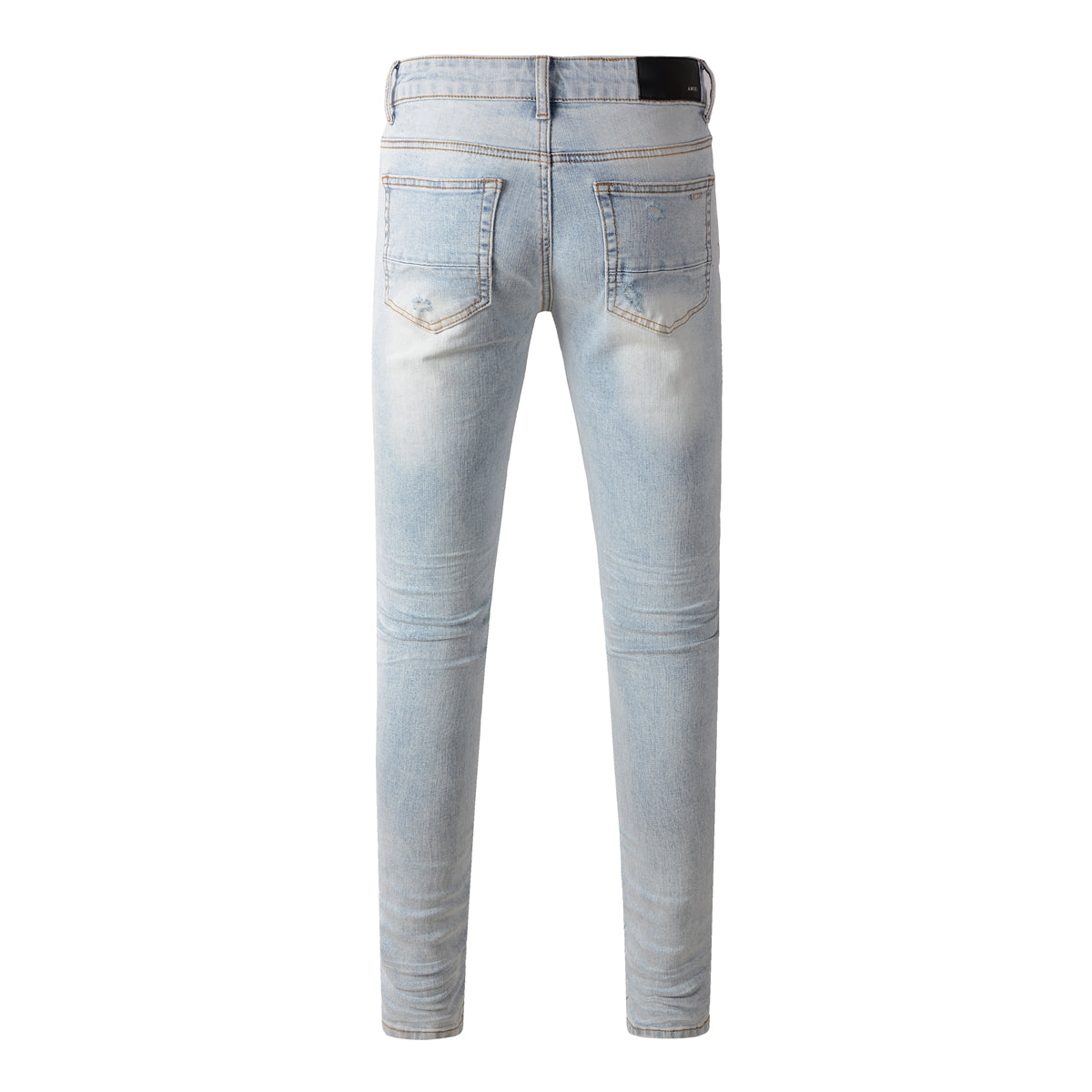 Men’s Distressed Skinny Jeans with Light Blue Striped Patches 8890