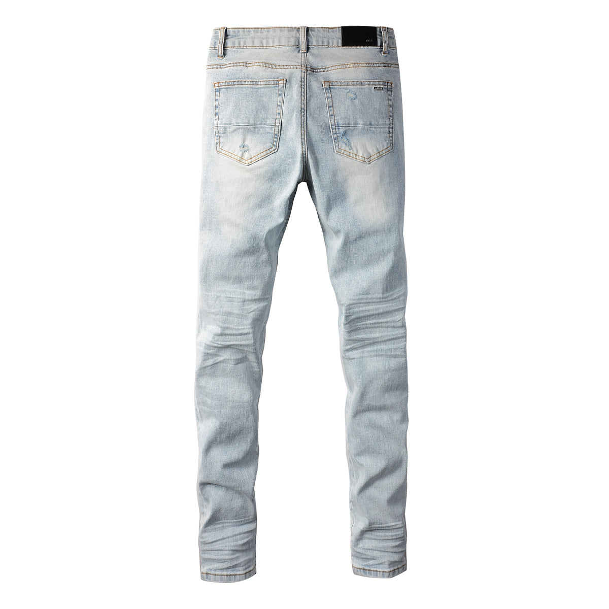 Men’s Distressed Skinny Jeans with Light Blue Striped Patches 8890