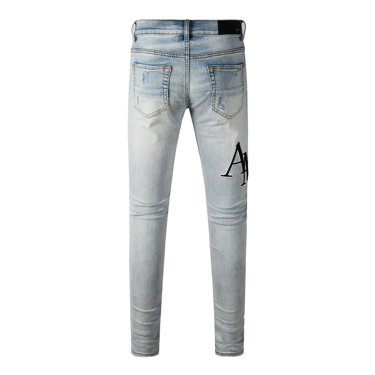Jean skinny délavé clair pour homme avec broderies noires et effet vintage – 8910