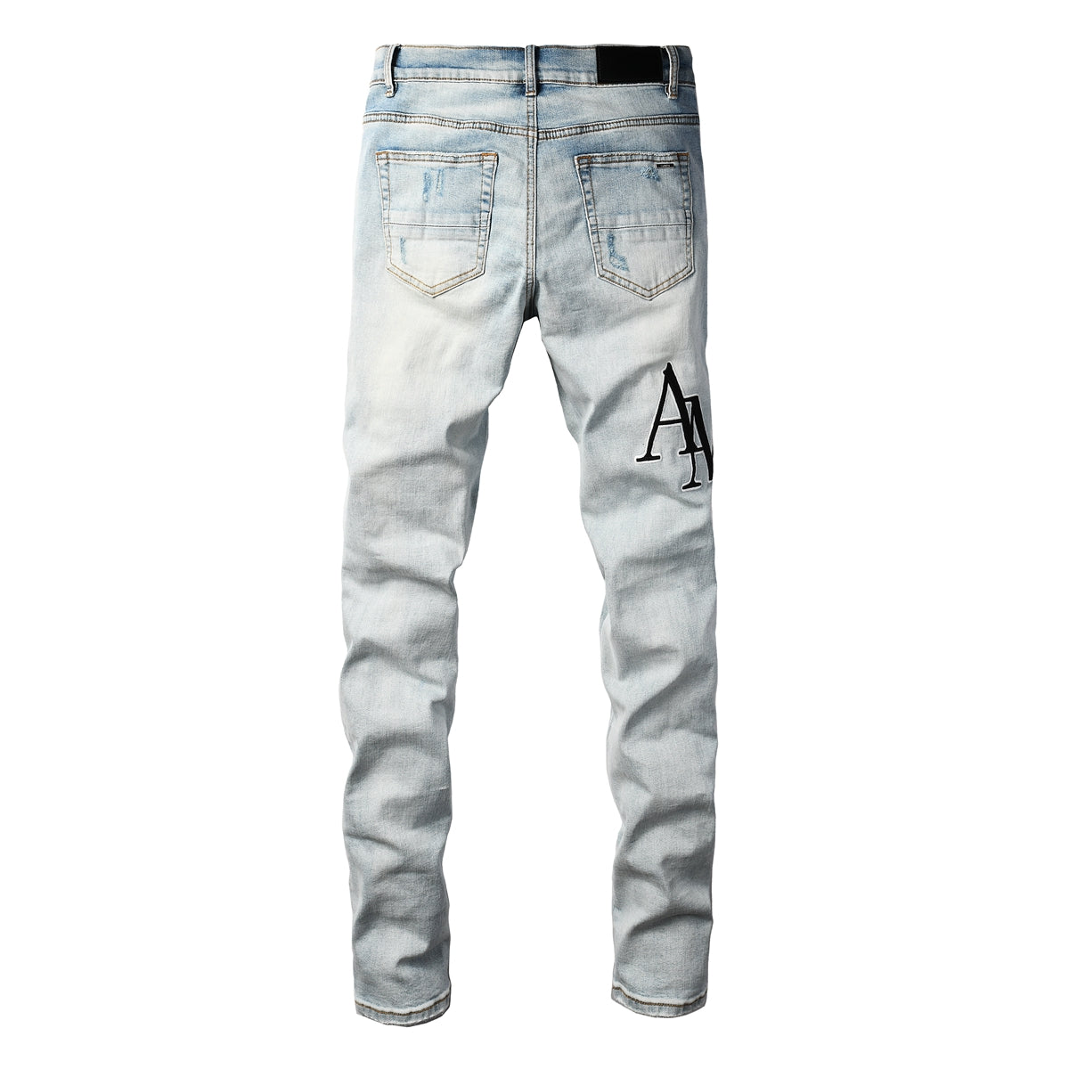 Jean skinny délavé clair pour homme avec broderies noires et effet vintage – 8910
