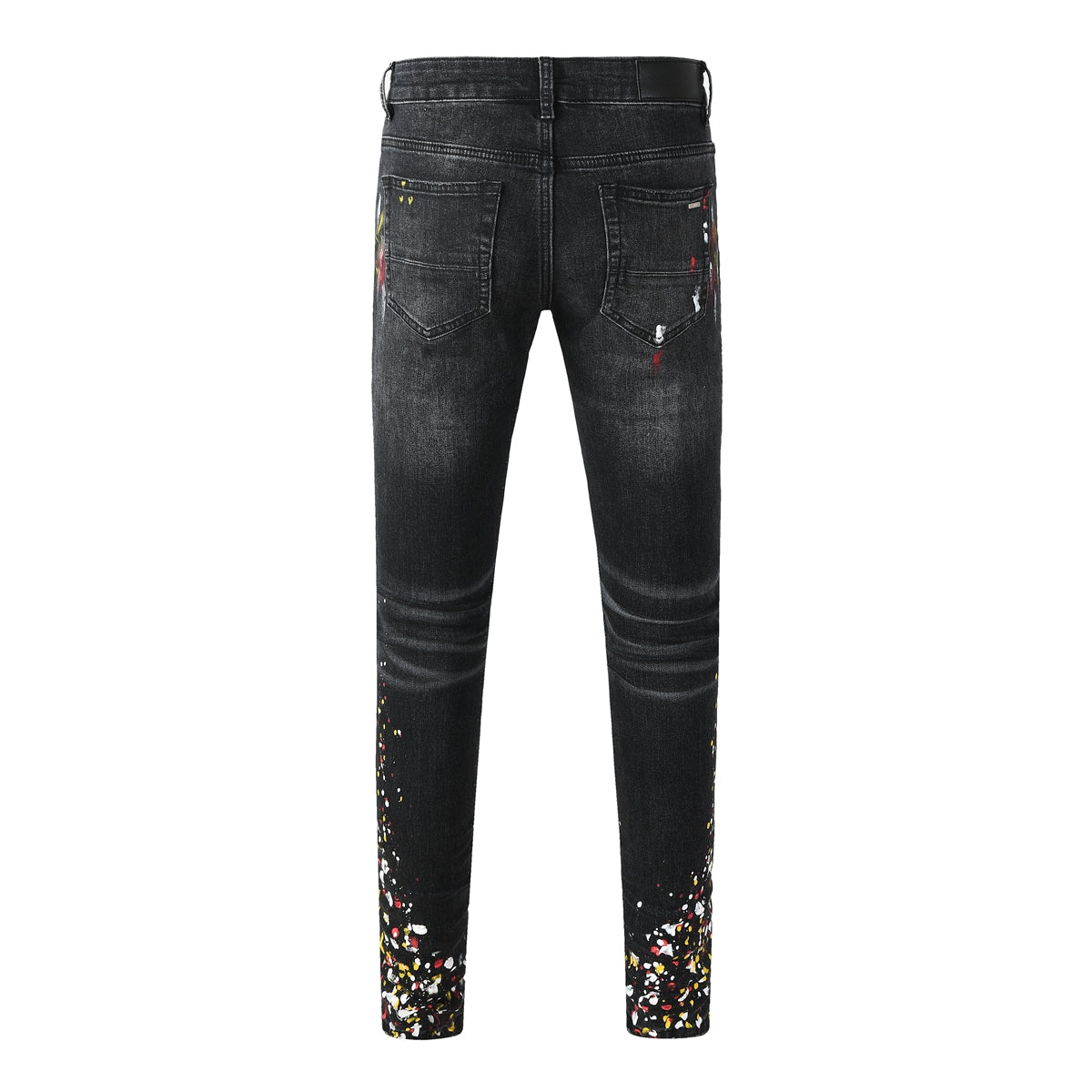 Vaqueros pitillo negros de estilo urbano para hombre con estampado de salpicaduras y efecto lavado – 8913