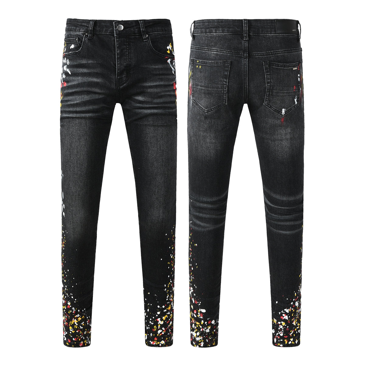 Vaqueros pitillo negros de estilo urbano para hombre con estampado de salpicaduras y efecto lavado – 8913