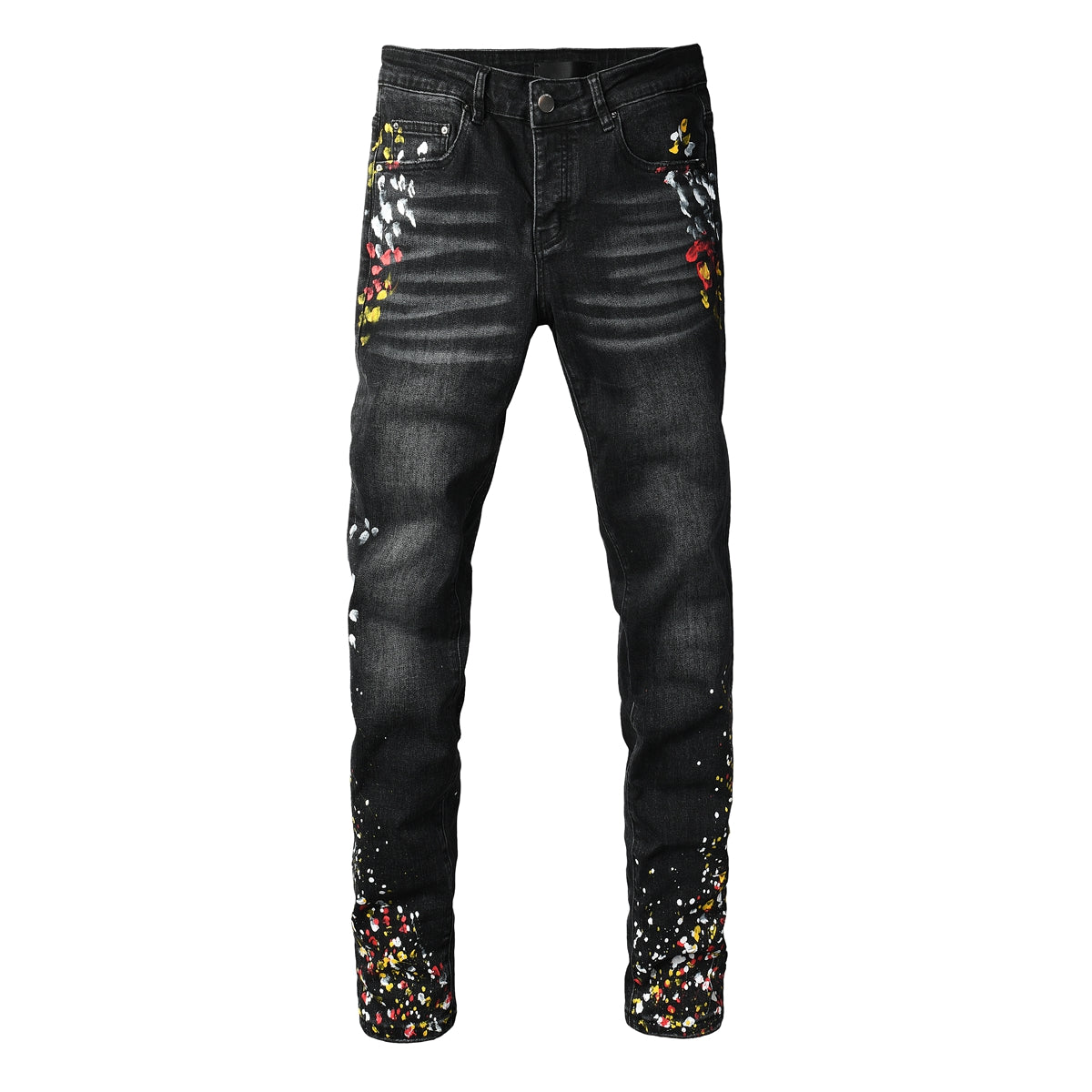 Vaqueros pitillo negros de estilo urbano para hombre con estampado de salpicaduras y efecto lavado – 8913