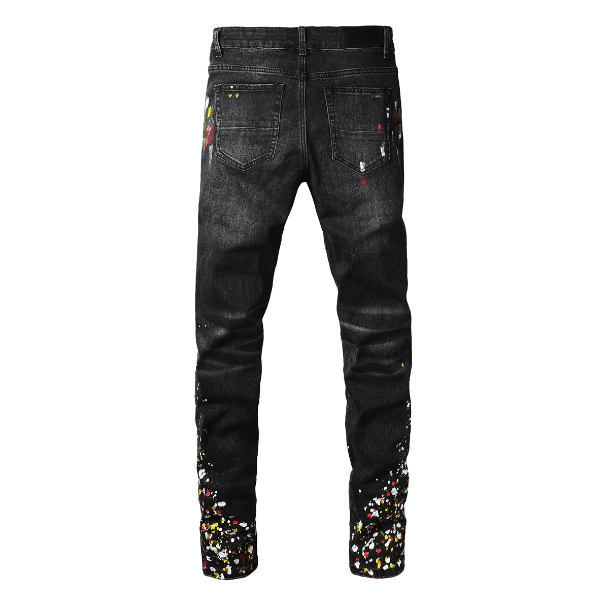 Vaqueros pitillo negros de estilo urbano para hombre con estampado de salpicaduras y efecto lavado – 8913