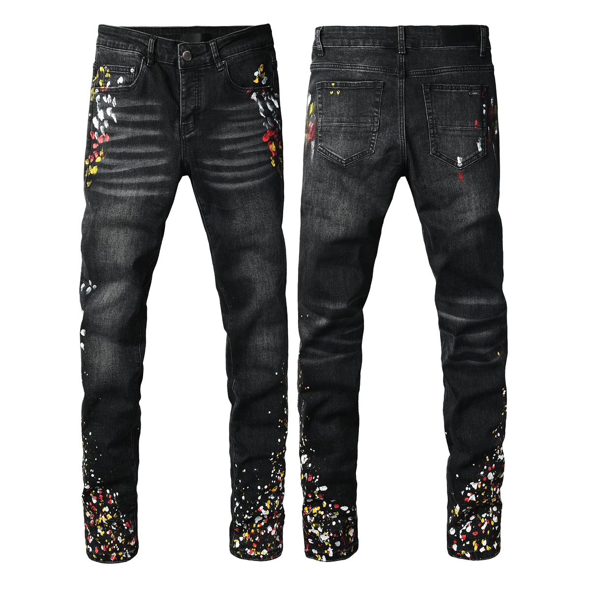 Vaqueros pitillo negros de estilo urbano para hombre con estampado de salpicaduras y efecto lavado – 8913