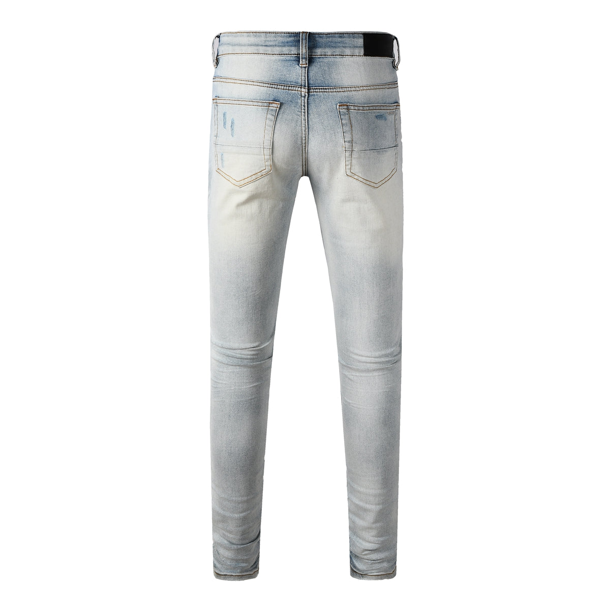 Men's Moto Style Skinny Fit Ripped Jeans with Bright Blue Knee Panels Light Wash 8927