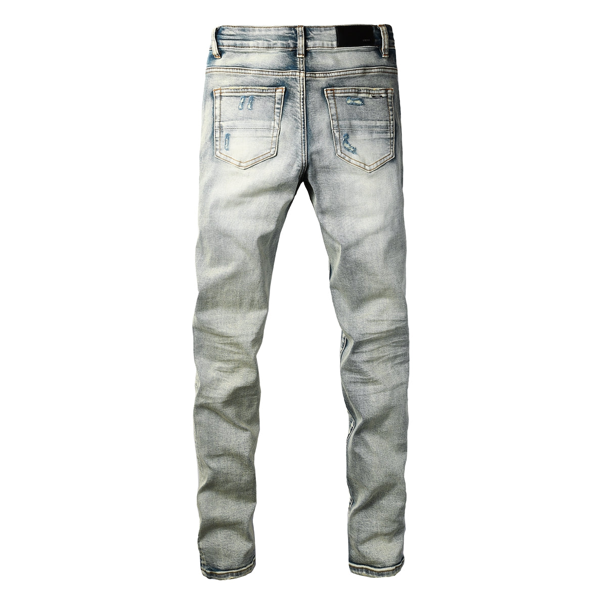 Men's Light Wash Skinny Jeans with Ripped Details and Bandana Pocket Accent 8929