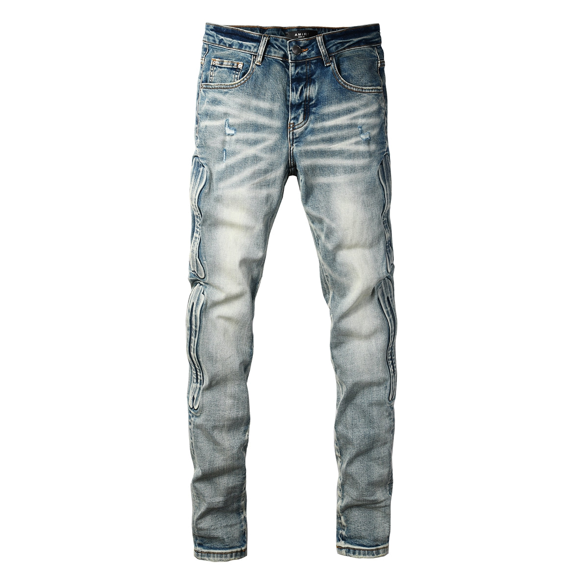 Men's Light Blue Slim-Fit Jeans with Washed Finish and Subtle Distressed Details 8930