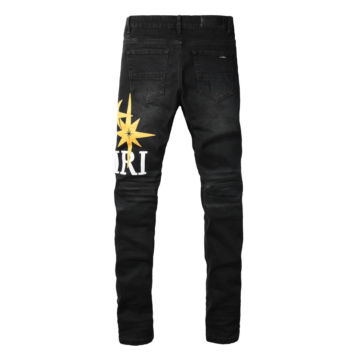 Men’s Black Skinny Jeans with Yellow Star 8937