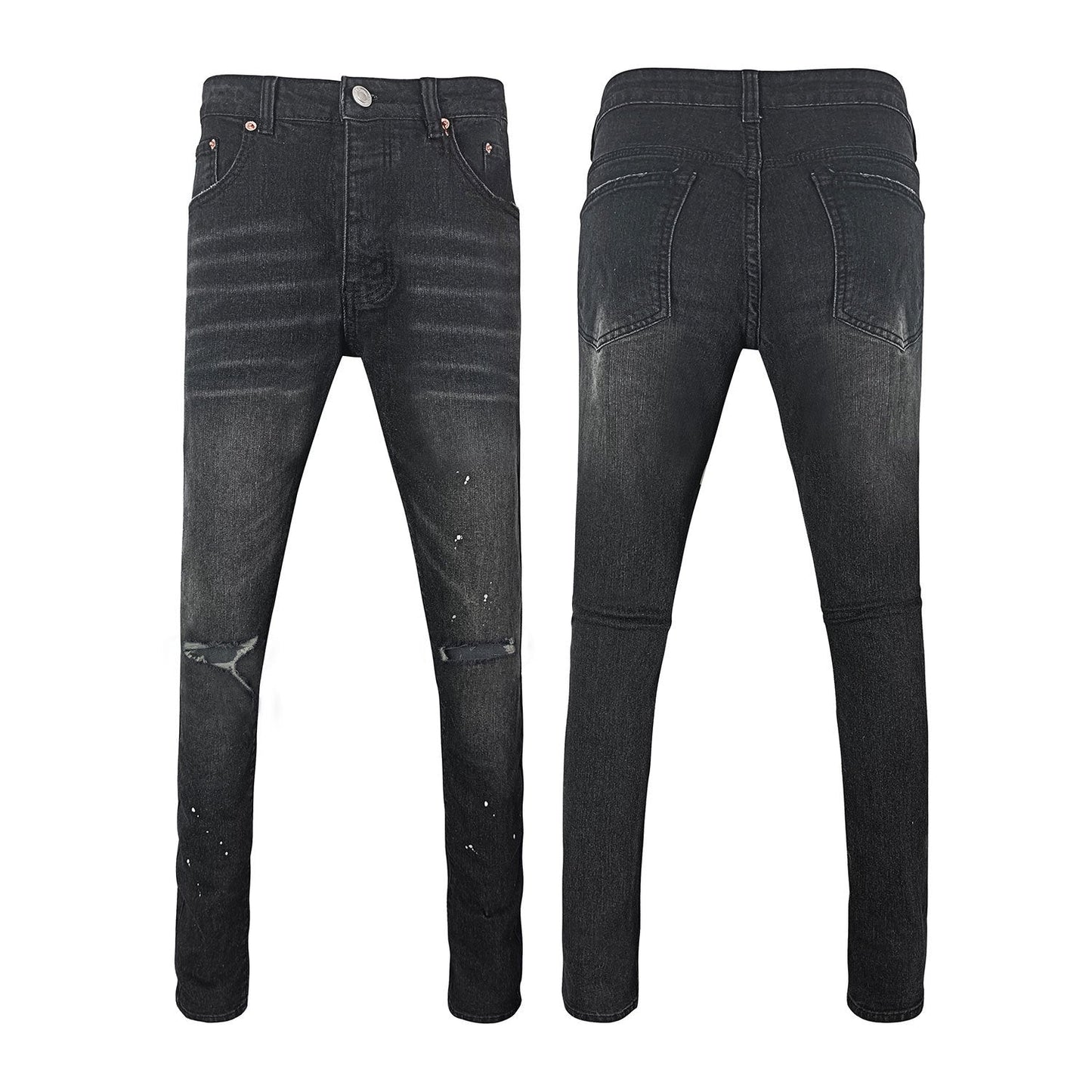 Jet Black Heavy Distressed Flare Jeans - High Waisted Ripped Stacked Bell Bottom Denim