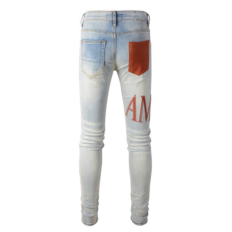 Jean déchiré Street Tide européen et américain High Street Tide Slim Pants Denim #840