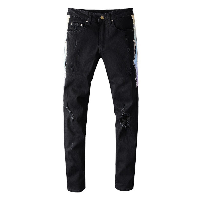 TRENDAMIRI 644 High Street Trendy Brand Jeans ajustados con parches laterales y diseño de mendigo con pies pequeños y elásticos